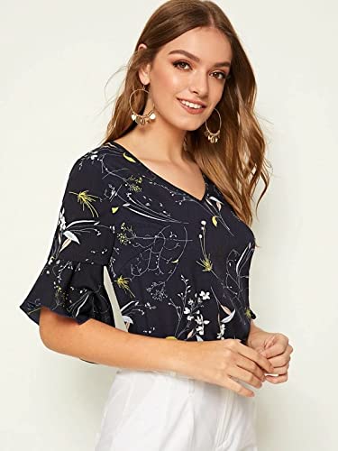 GRECIILOOKS Women's Plain Crepe with Ruffle Sleeve Design on HaGL-Sleeve Top