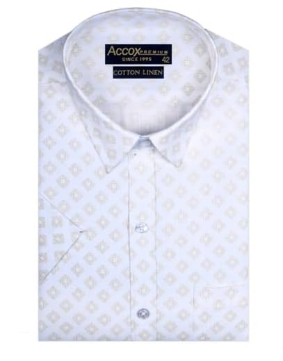 Accox Men's Cotton Linen Printed Formal Shirt (B0D22ZTZ4J)