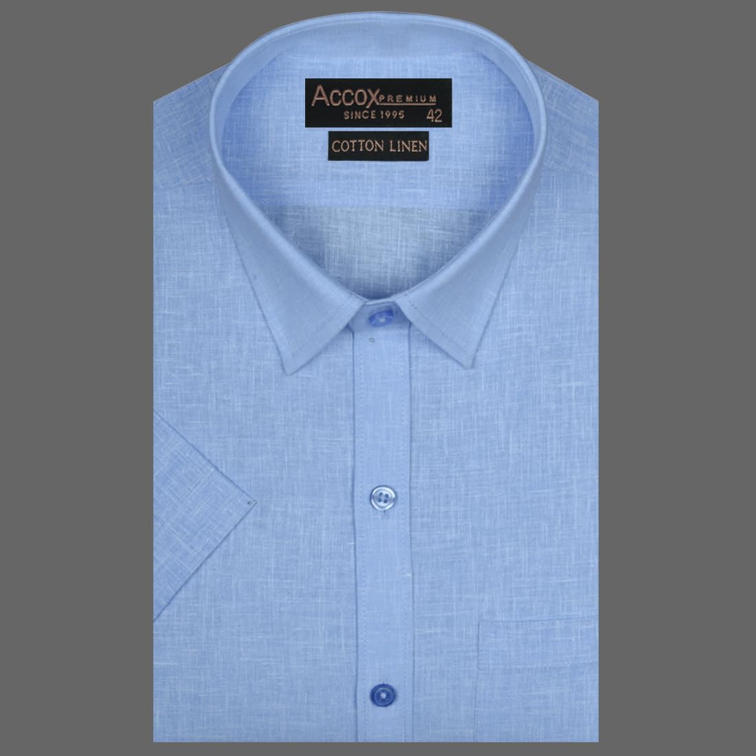 Accox Men's Cotton Linen Plain Formal Shirt (B0D11RMQVZ)