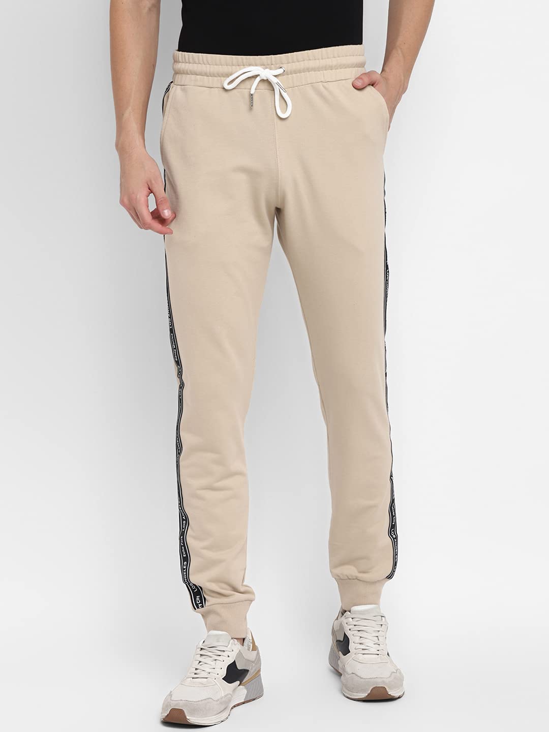 Alan Jones Clothing Men's Cotton Side Tape Slim Fit Joggers Track Pants