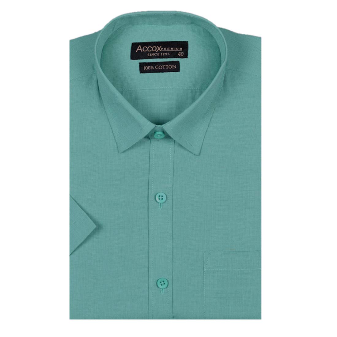 ACCOX Men's Half Sleeves Formal Regular Fit Cotton Plain Shirt(Green,GO550)