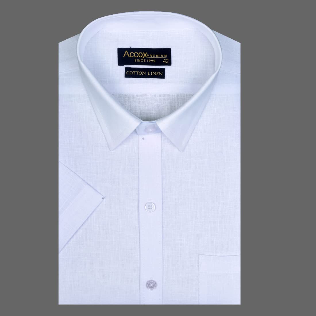 Accox Men's Cotton Linen Plain Formal Shirt (B0CVQHHFY9)