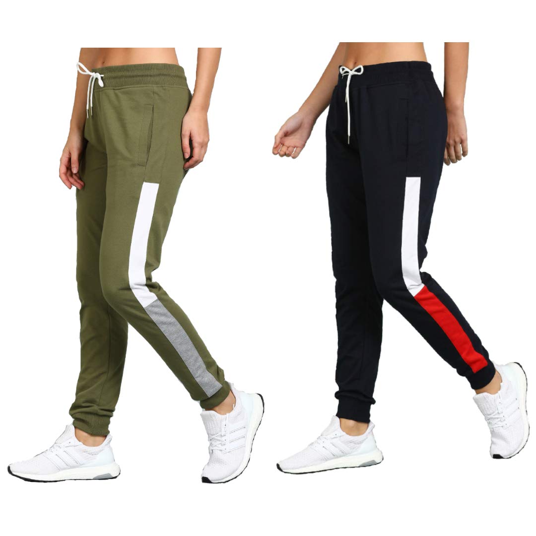 Alan Jones Clothing Women's Coton Solid Track Pants Joggers Pack of 2