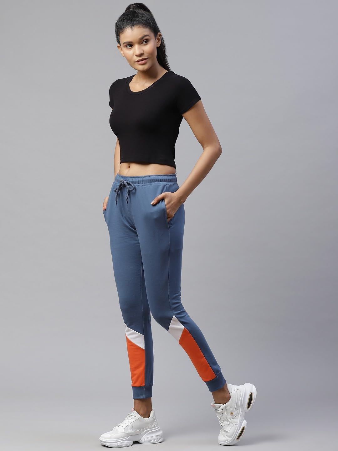 Alan Jones Clothing Women Colorblock Slim Fit Joggers Track Pants