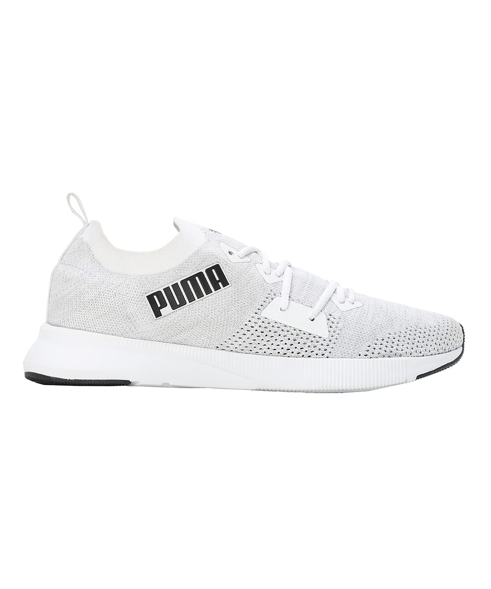 Puma Mens Flyer Runner Engineered Knit White-Cool Mid Gray-Black Running Shoes