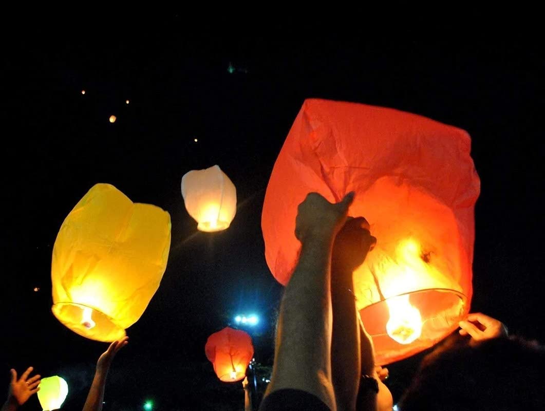 2VRN Sky Lanterns Multicolor Wishing Candle Hot Air Paper Balloon for Diwali Marriage Christmas All Festival Multicolor Balloon(Pack of 3)
