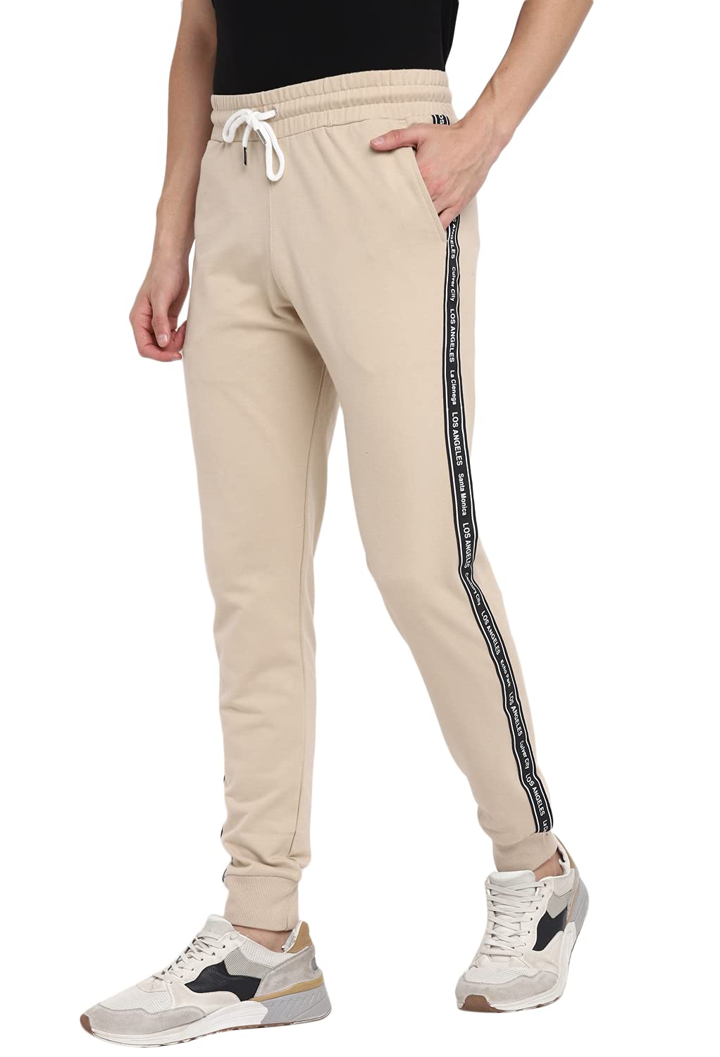 Alan Jones Clothing Men's Cotton Side Tape Slim Fit Joggers Track Pants