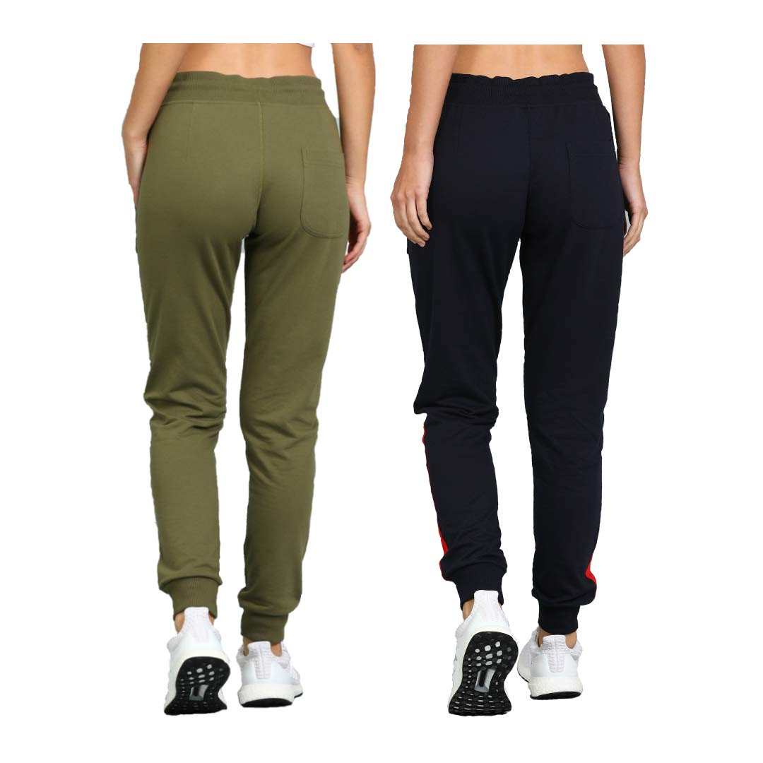 Alan Jones Clothing Women's Coton Solid Track Pants Joggers Pack of 2