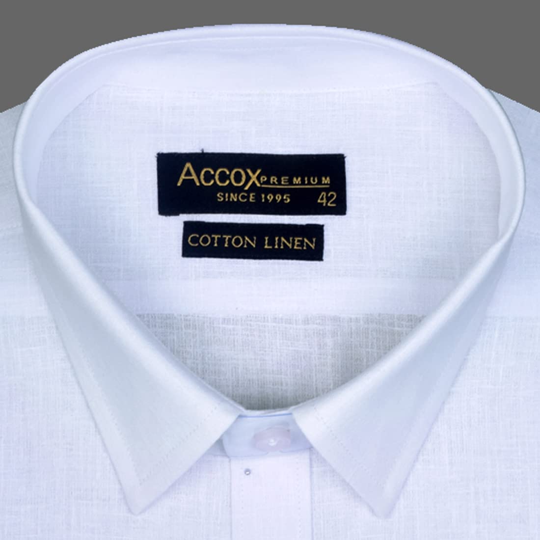 Accox Men's Cotton Linen Plain Formal Shirt (B0CVQHHFY9)