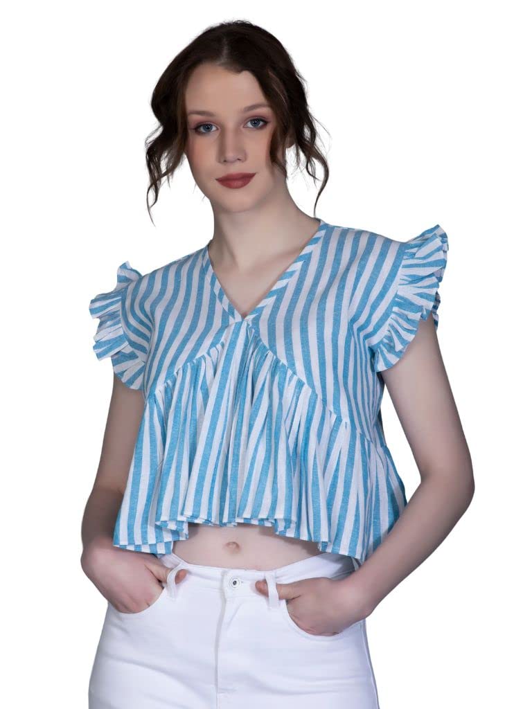 GRECIILOOKS Tops for Women - Cotton Lining Pattern Stitched Regular Fit T-Shirt