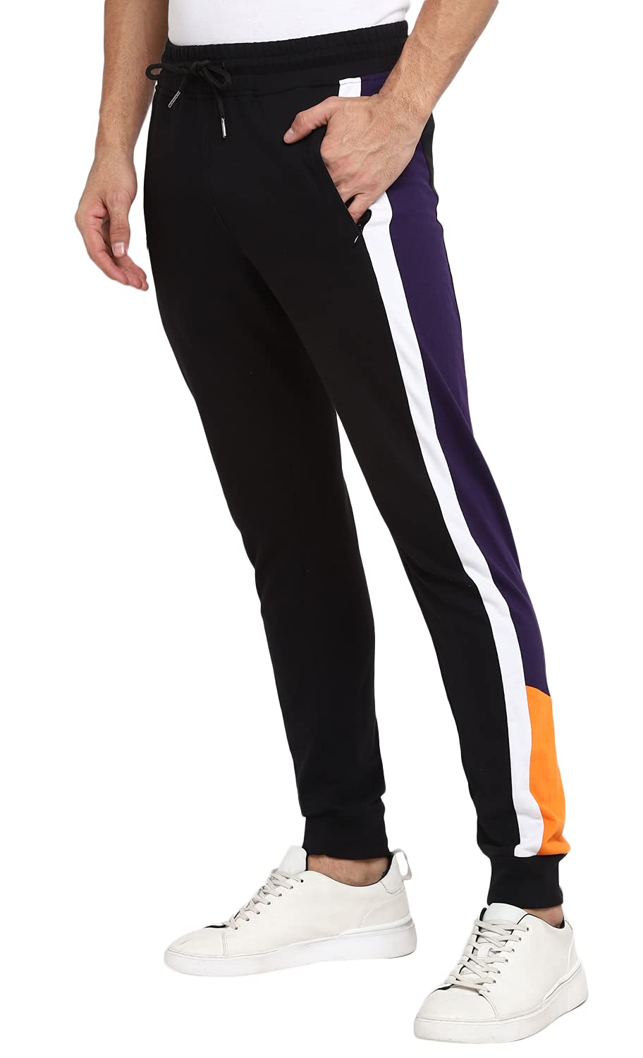 Alan Jones Clothing Men's Colour Blocked Solid Slim Joggers Track Pants