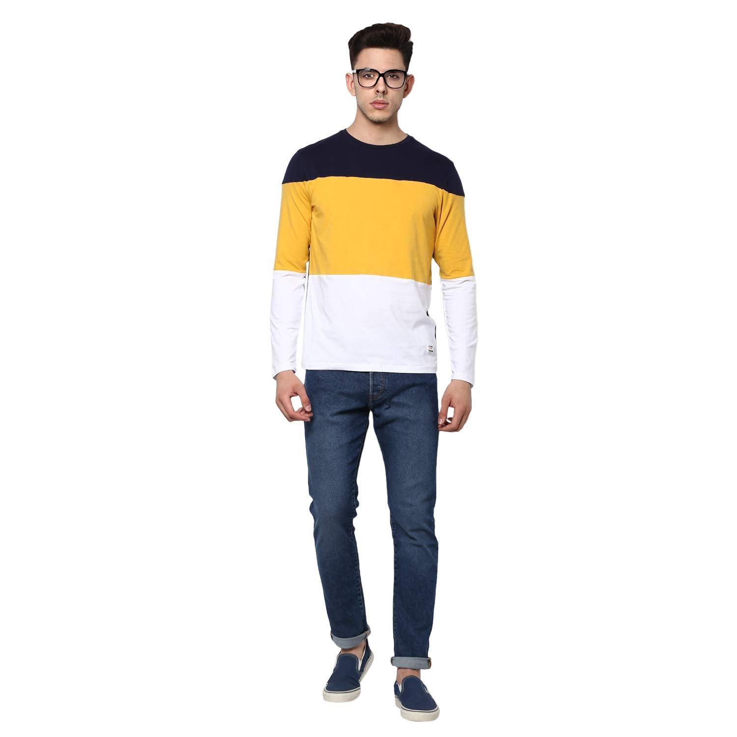 Alan Jones Clothing Men Color Block Slim Fit Stretchable Cotton Full Sleeves T-Shirt-6