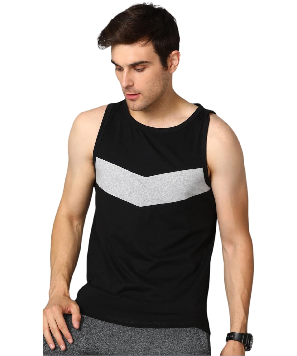 Alan Jones Clothing - Men's Cotton Colorblocked Sleeveless Regular Fit T-shirt-1