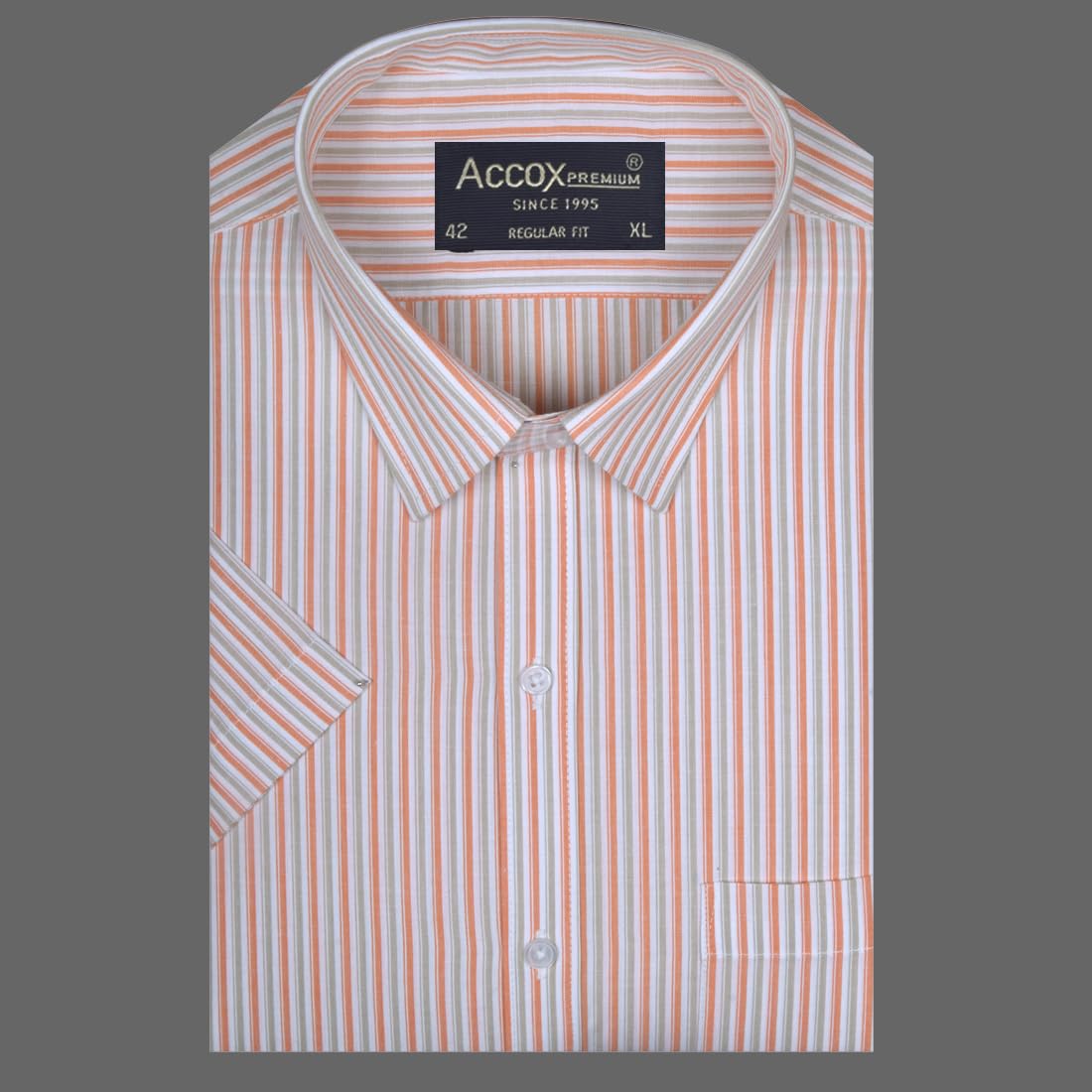 ACCOX Men's Breathable Cotton Half Sleeves Striped Regular Fit Formal Shirt for Men (O_GCR408)