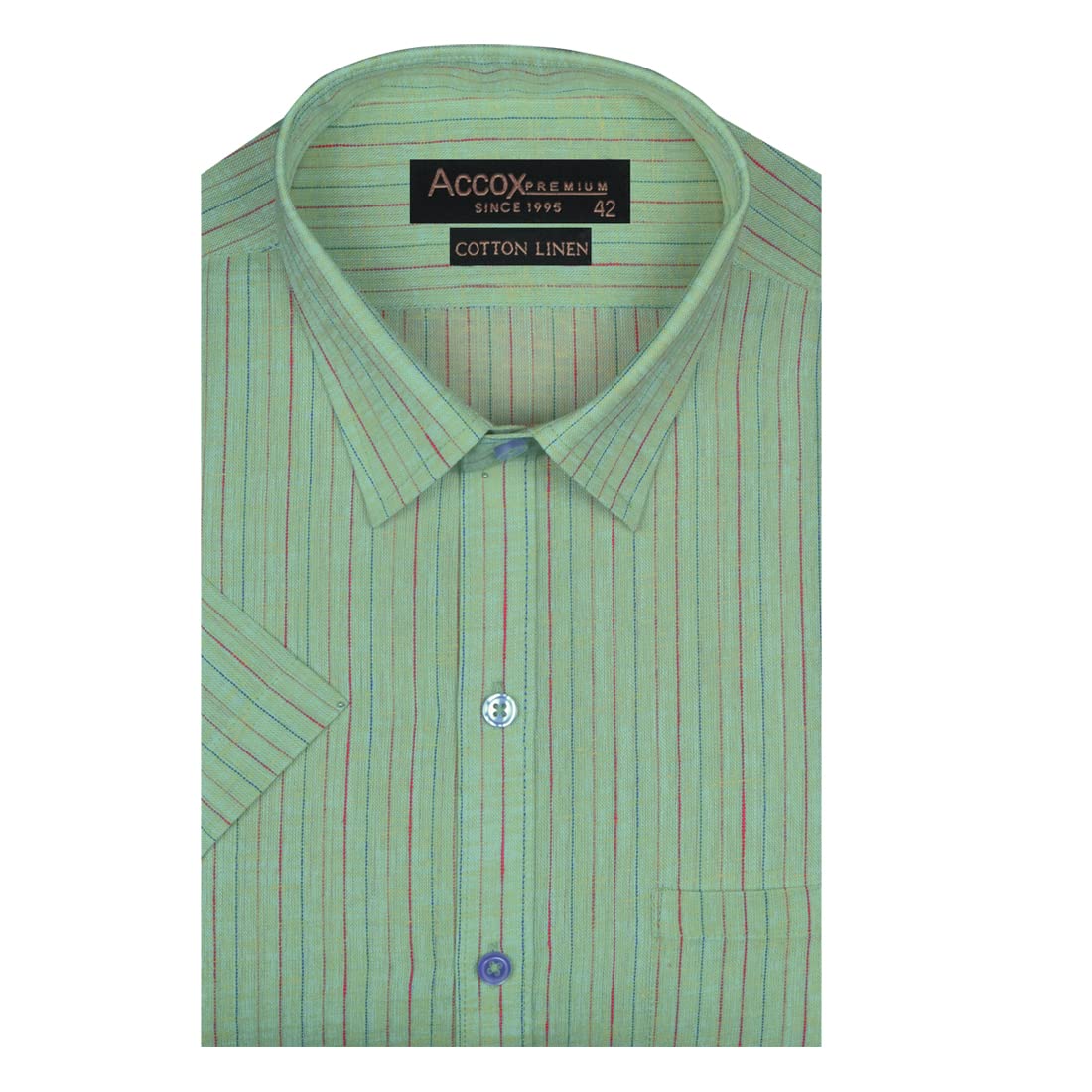 Accox Men's Cotton Linen Striped Formal Shirt (B0BVJ1YLY9)