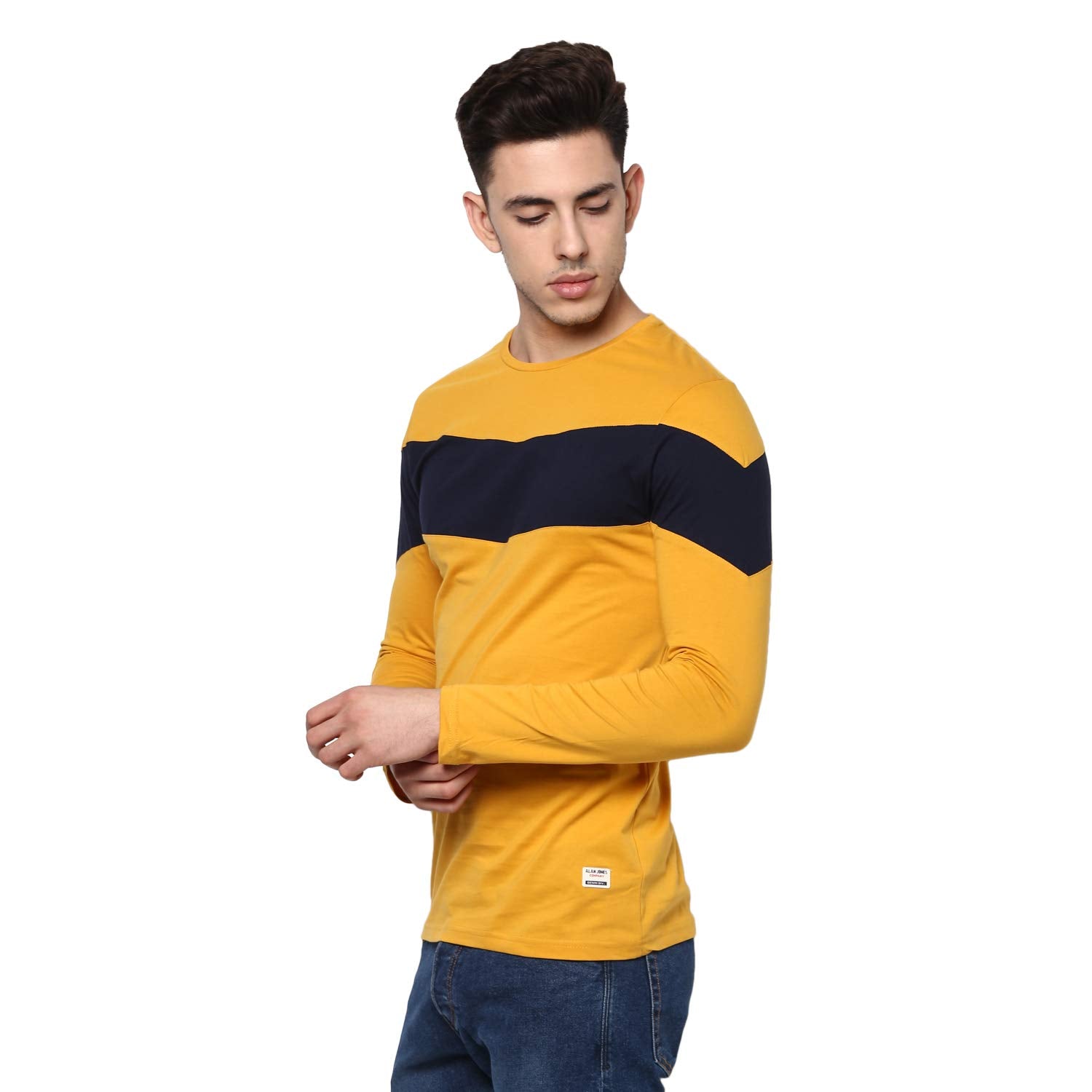 Alan Jones Clothing Men Slim Fit Color Block Stretchable Cotton Full Sleeves T-Shirt-2