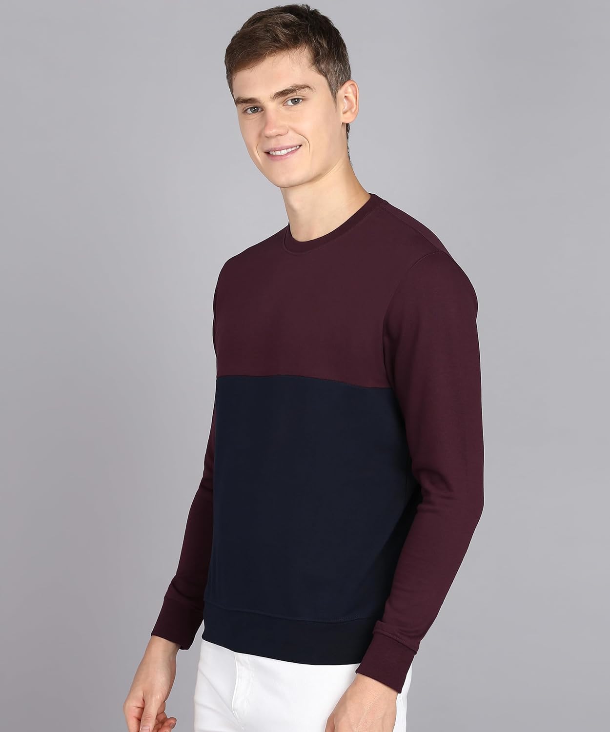 Alan Jones Clothing Men's Crew Neck Colorblock Pure Cotton Sweatshirt