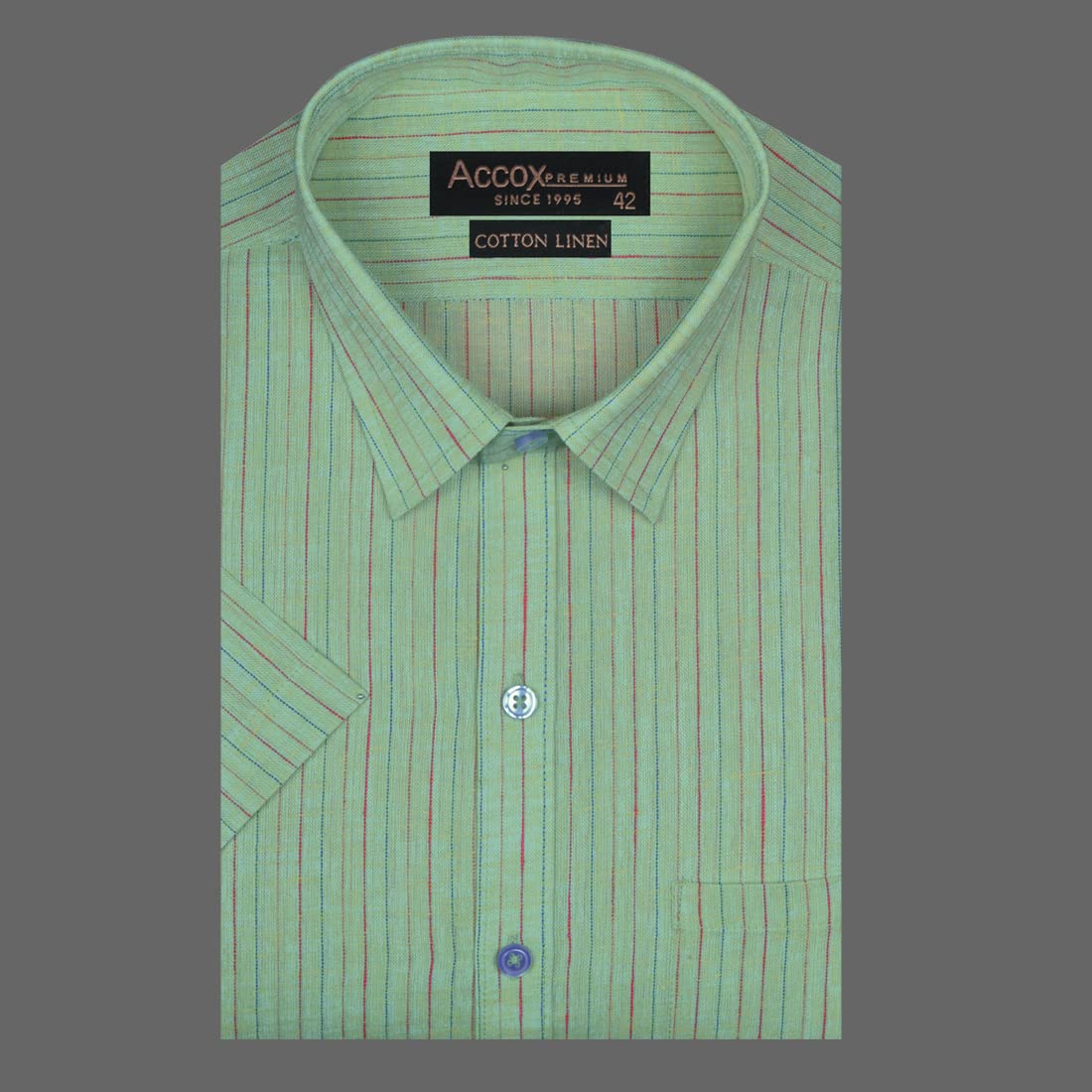 Accox Men's Cotton Linen Striped Formal Shirt (B0BVJ1YLY9)