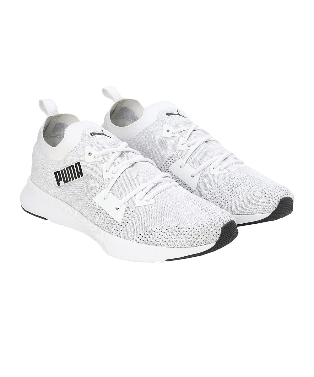 Puma Mens Flyer Runner Engineered Knit White-Cool Mid Gray-Black Running Shoes