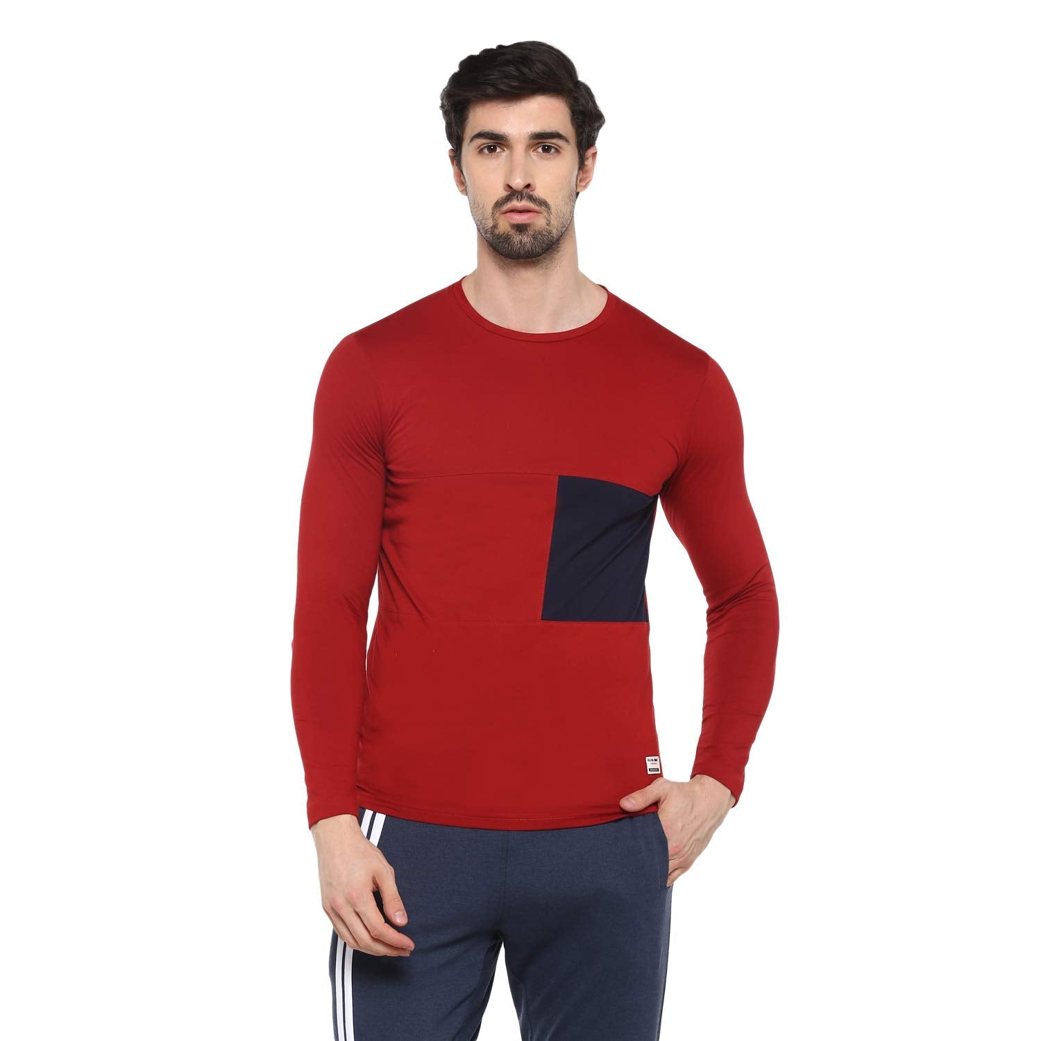 Alan Jones Clothing Men's Slim Fit Lycra Color Block Full Sleeves T-Shirt-1