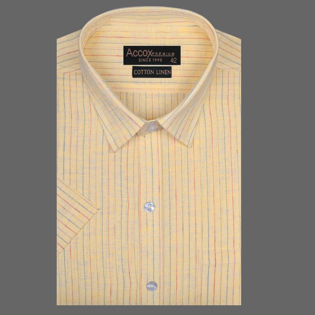 Accox Men's Cotton Linen Striped Formal Shirt (B0BVJ399YQ)