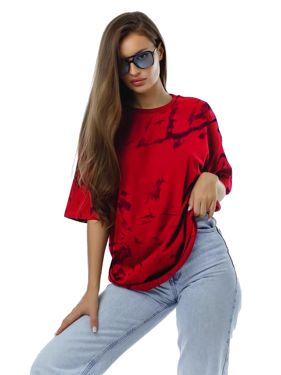 LEOTUDE Round Neck Oversized Half Sleeve Tie & Dye Printed Tshirt for Women (Combo Tshirt Pack of 2)