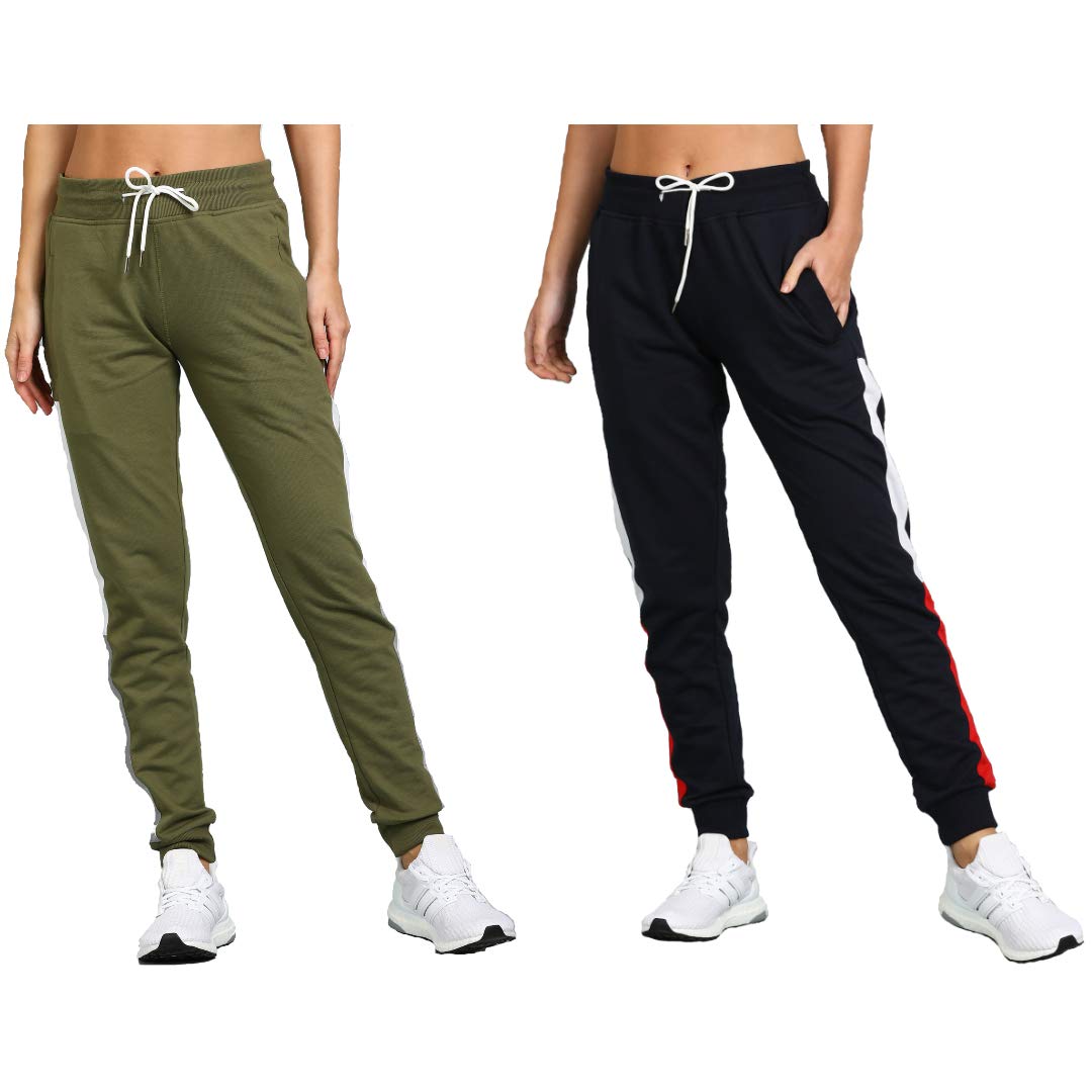 Alan Jones Clothing Women's Coton Solid Track Pants Joggers Pack of 2