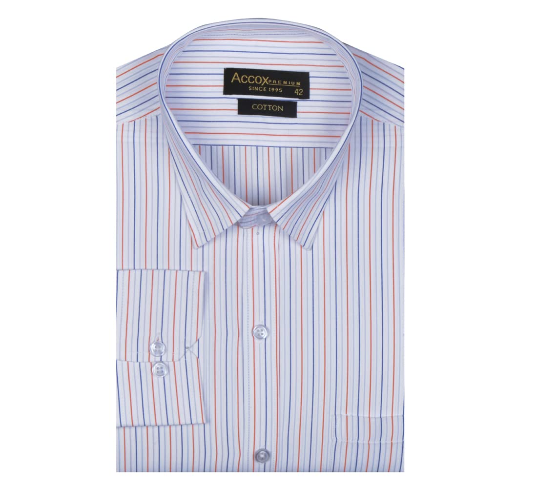 ACCOX Men's Striped Full Long Sleeves Regular Fit Cotton Formal Shirts(GCR60)