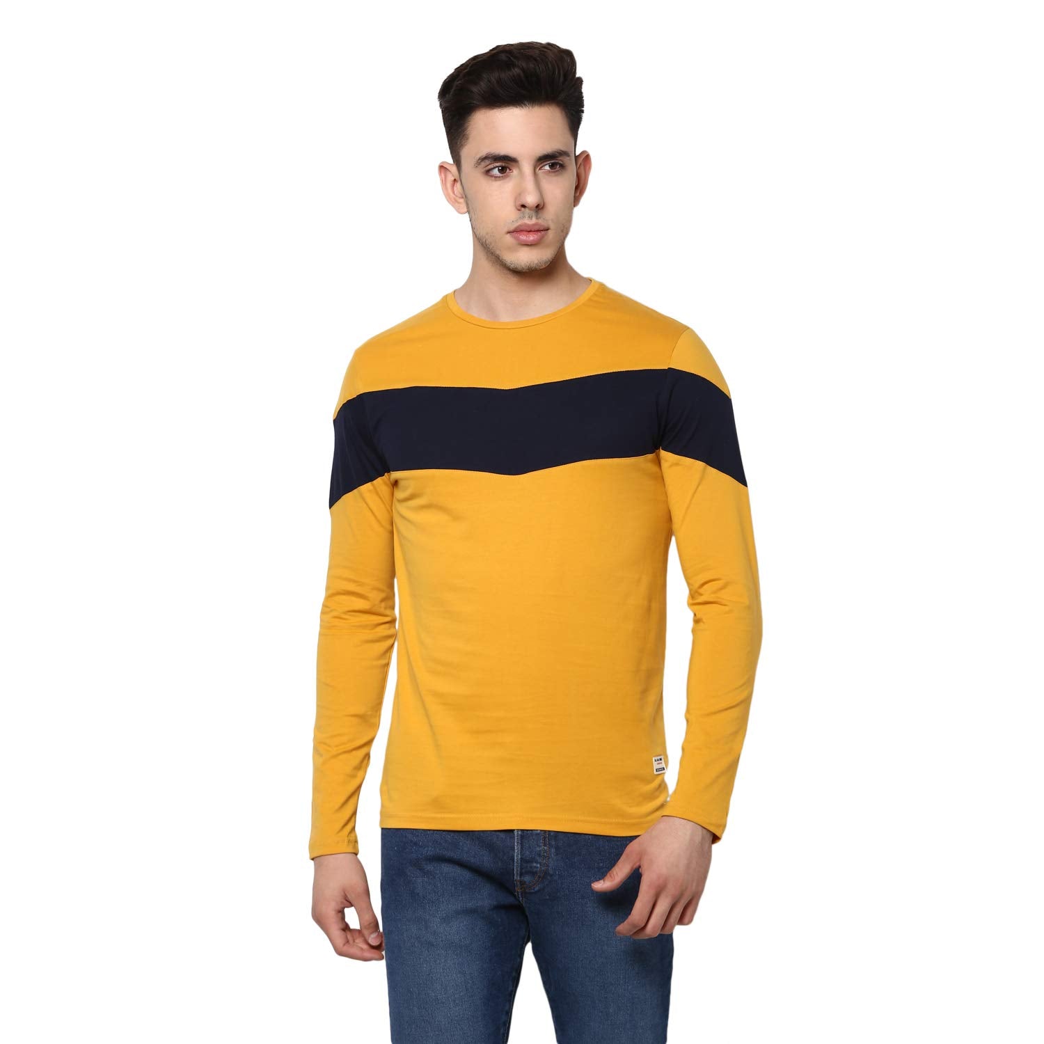 Alan Jones Clothing Men Slim Fit Color Block Stretchable Cotton Full Sleeves T-Shirt-1