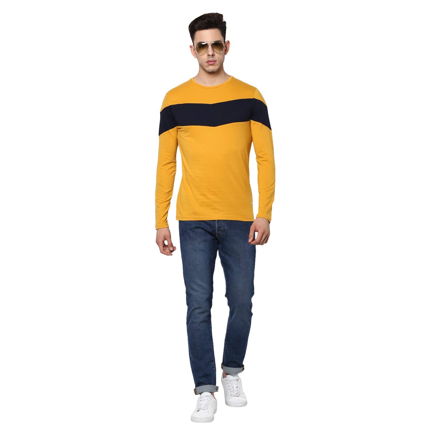 Alan Jones Clothing Men Slim Fit Color Block Stretchable Cotton Full Sleeves T-Shirt-6