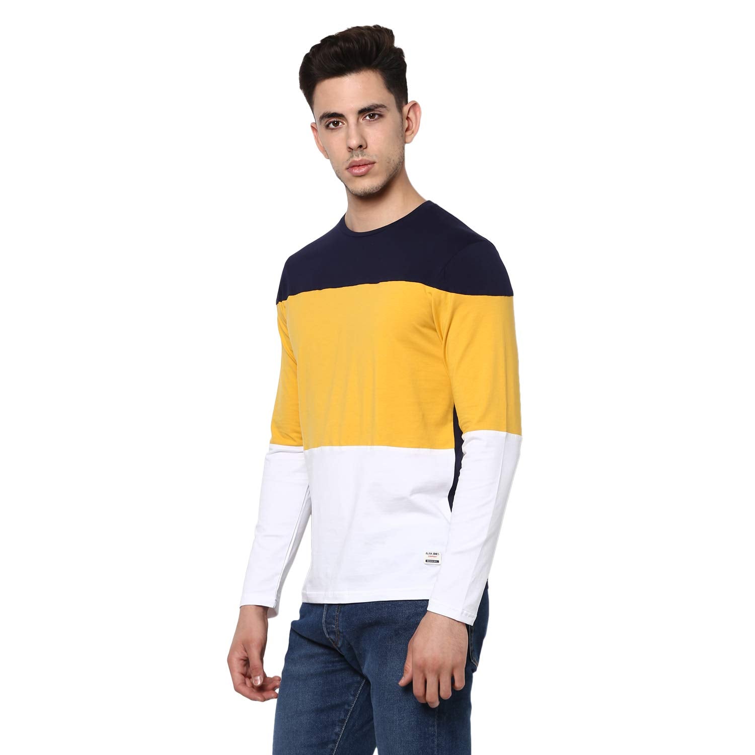 Alan Jones Clothing Men Color Block Slim Fit Stretchable Cotton Full Sleeves T-Shirt-2