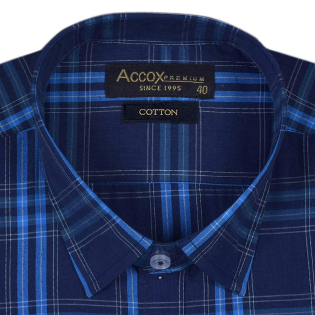 ACCOX Men's Formal Half Sleeves Regular Fit Cotton Navy Blue Sky Blue Check Shirt(Multi,GC158_01)