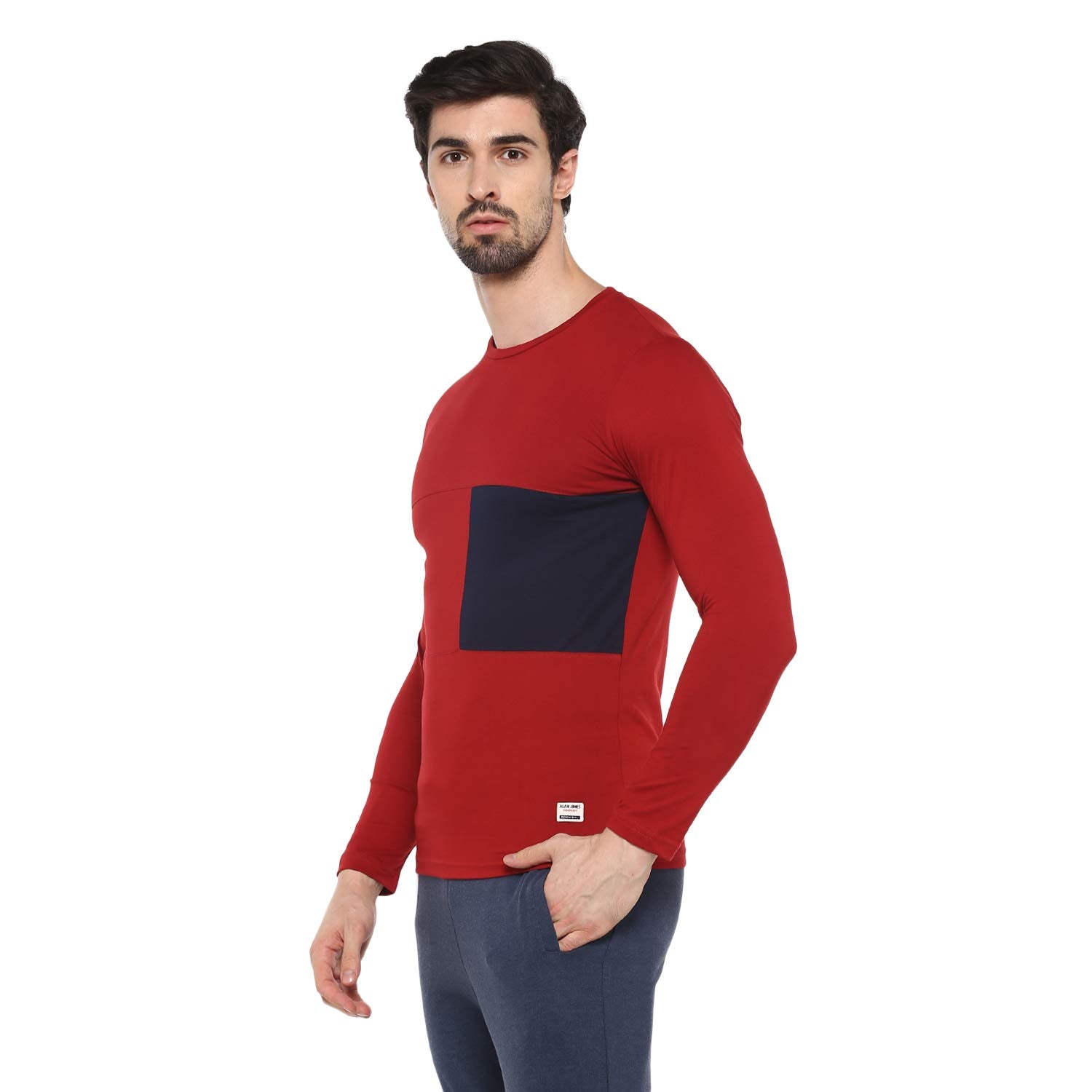 Alan Jones Clothing Men's Slim Fit Lycra Color Block Full Sleeves T-Shirt-2