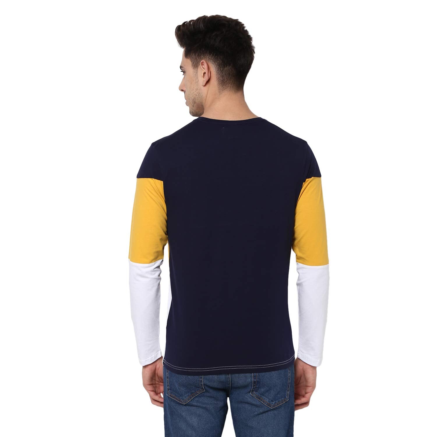 Alan Jones Clothing Men Color Block Slim Fit Stretchable Cotton Full Sleeves T-Shirt-4