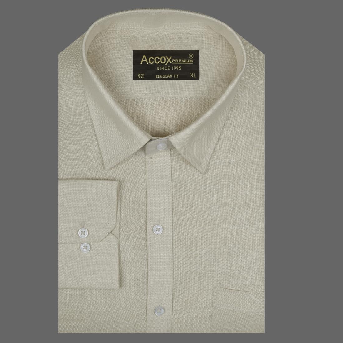 ACCOX Men's Breathable Cotton Linen Full Sleeves Regular Fit Plain Formal Shirt for Men (S_GCR365)