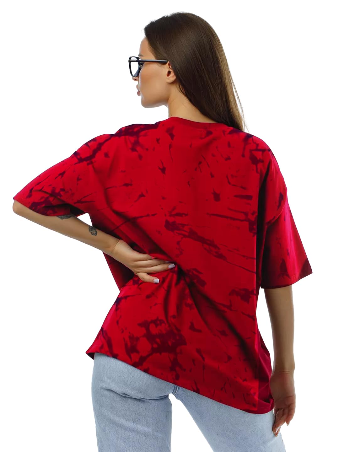 LEOTUDE Round Neck Oversized Half Sleeve Tie & Dye Printed Tshirt for Women (Combo Tshirt Pack of 2)