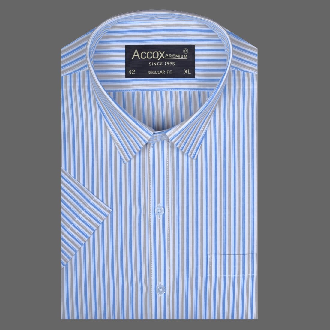 ACCOX Men's Breathable Cotton Half Sleeves Striped Regular Fit Formal Shirt for Men (O_GCR409)
