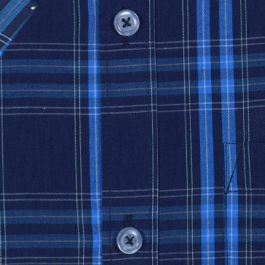 ACCOX Men's Formal Half Sleeves Regular Fit Cotton Navy Blue Sky Blue Check Shirt(Multi,GC158_01)