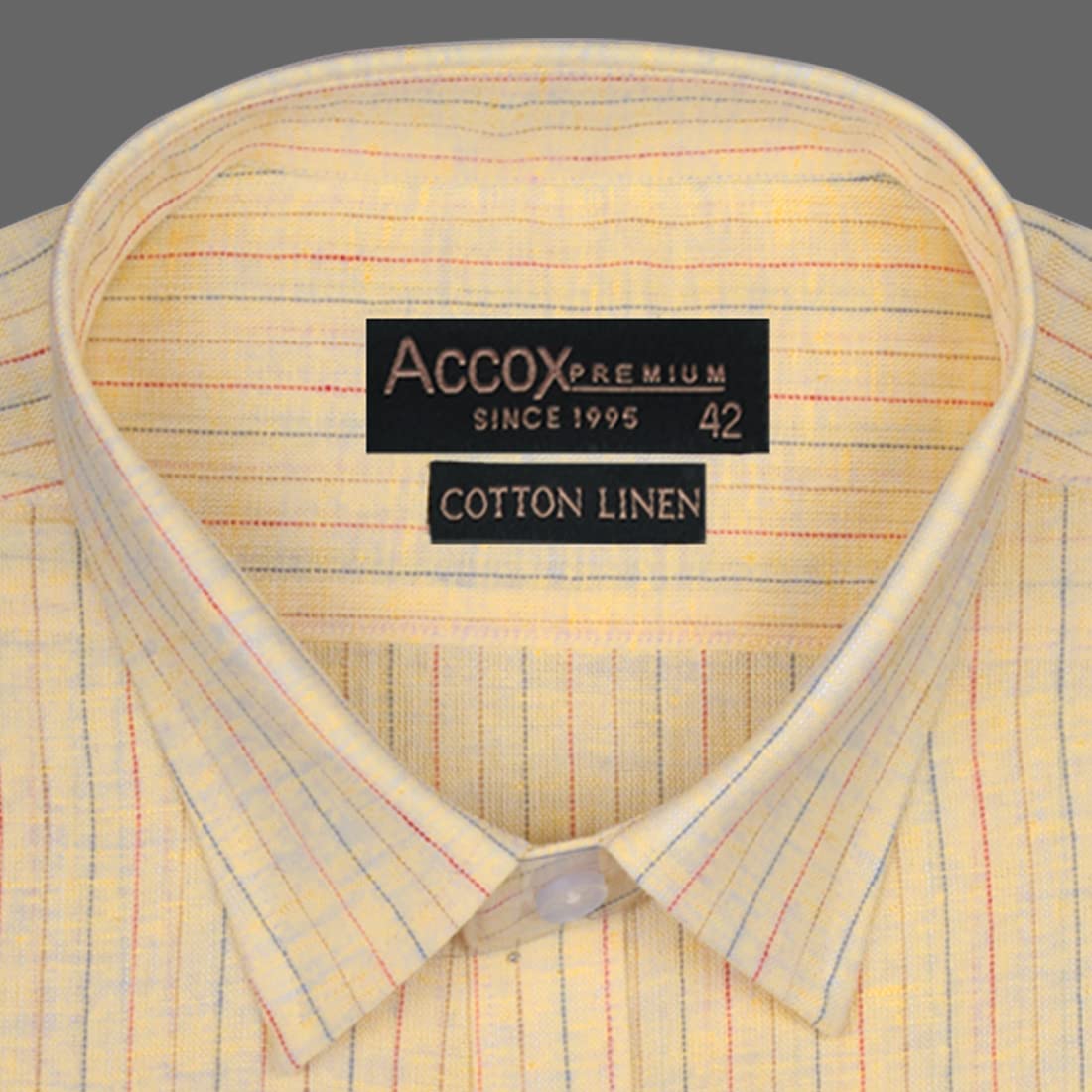 Accox Men's Cotton Linen Striped Formal Shirt (B0BVJ399YQ)