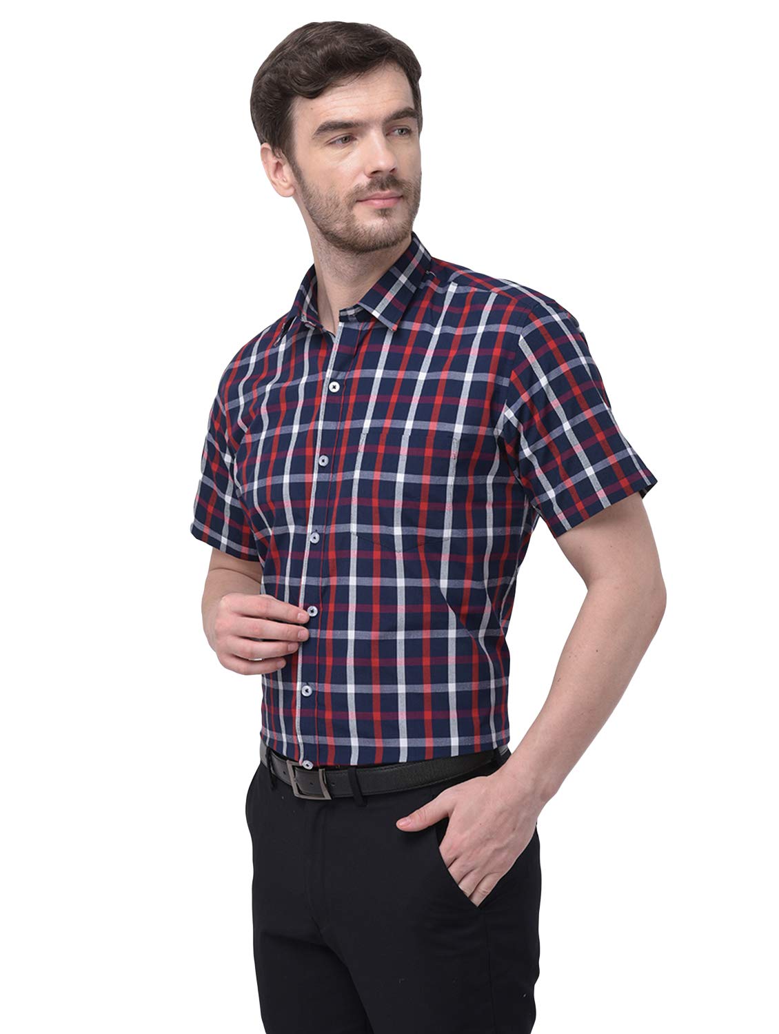 Accox Men's Cotton Checkered Formal Shirt (B07FQSJNRT)