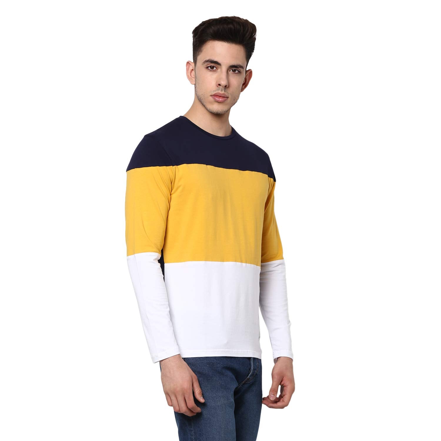 Alan Jones Clothing Men Color Block Slim Fit Stretchable Cotton Full Sleeves T-Shirt-3