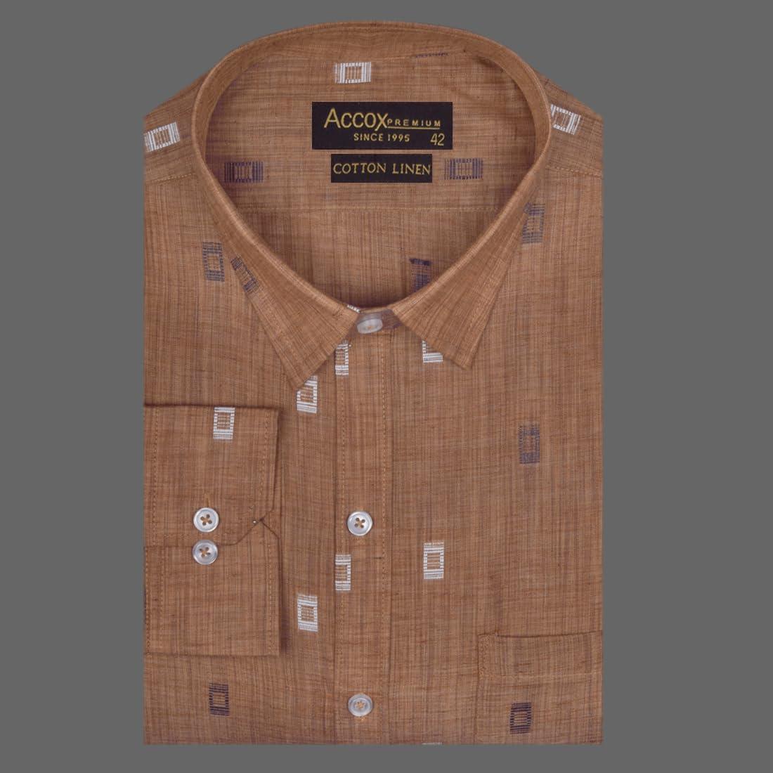 ACCOX Men's Breathable Cotton Linen Long Sleeves Regular Fit Printed Formal Shirt for Men (O_GCR348)