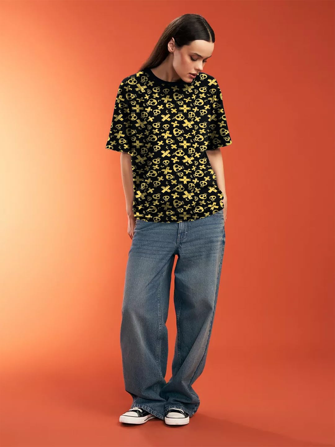 LEOTUDE Women's Short Sleeve with Round Neck, Oversized Longline Drop Shoulder T-Shirt