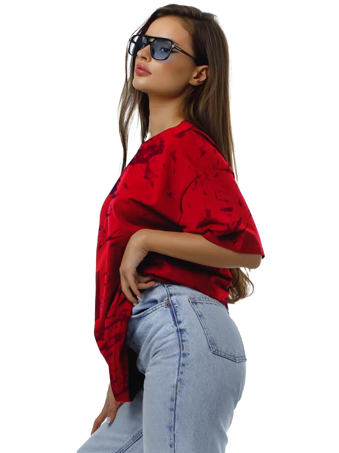 LEOTUDE Round Neck Oversized Half Sleeve Tie & Dye Printed Tshirt for Women (Combo Tshirt Pack of 2)