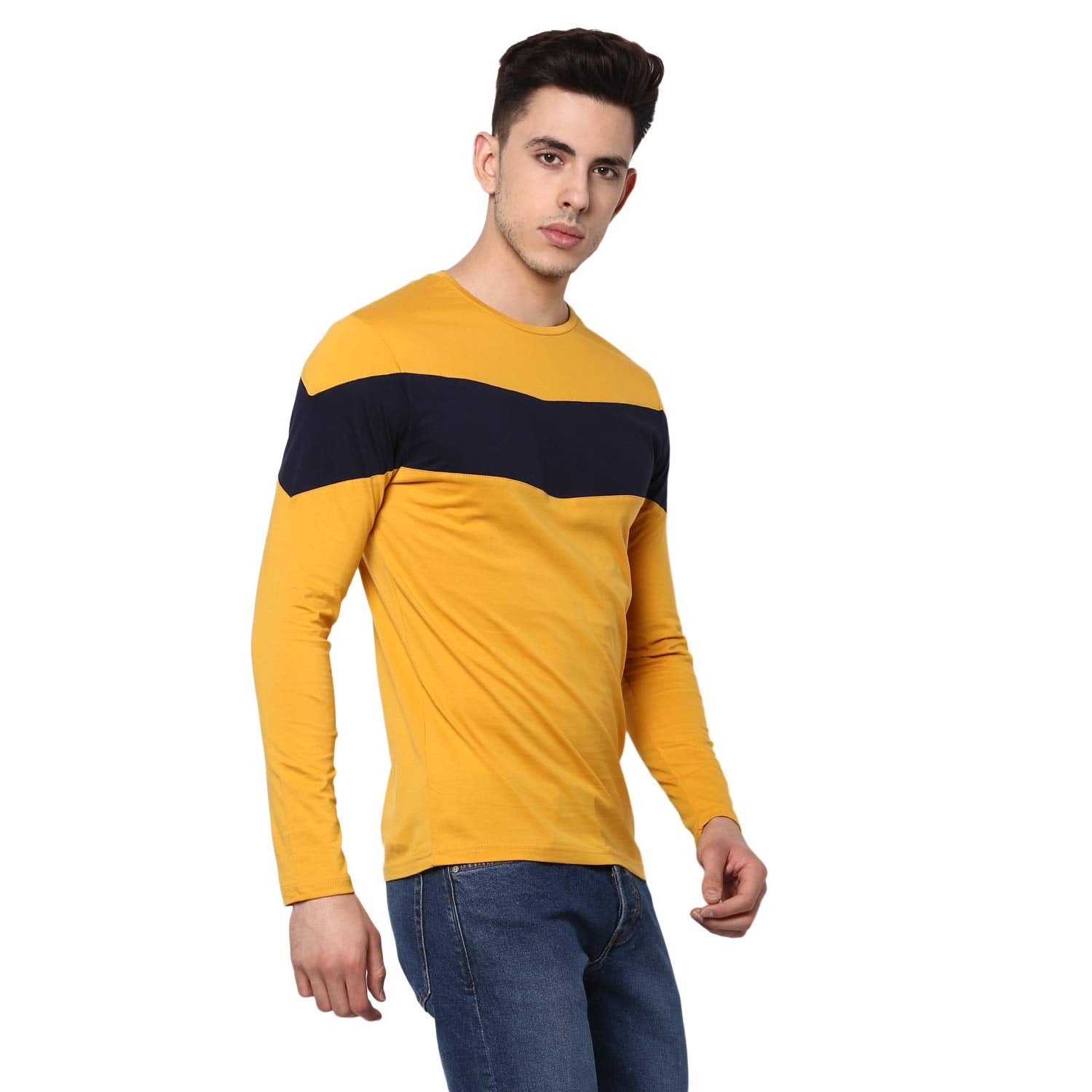 Alan Jones Clothing Men Slim Fit Color Block Stretchable Cotton Full Sleeves T-Shirt-3