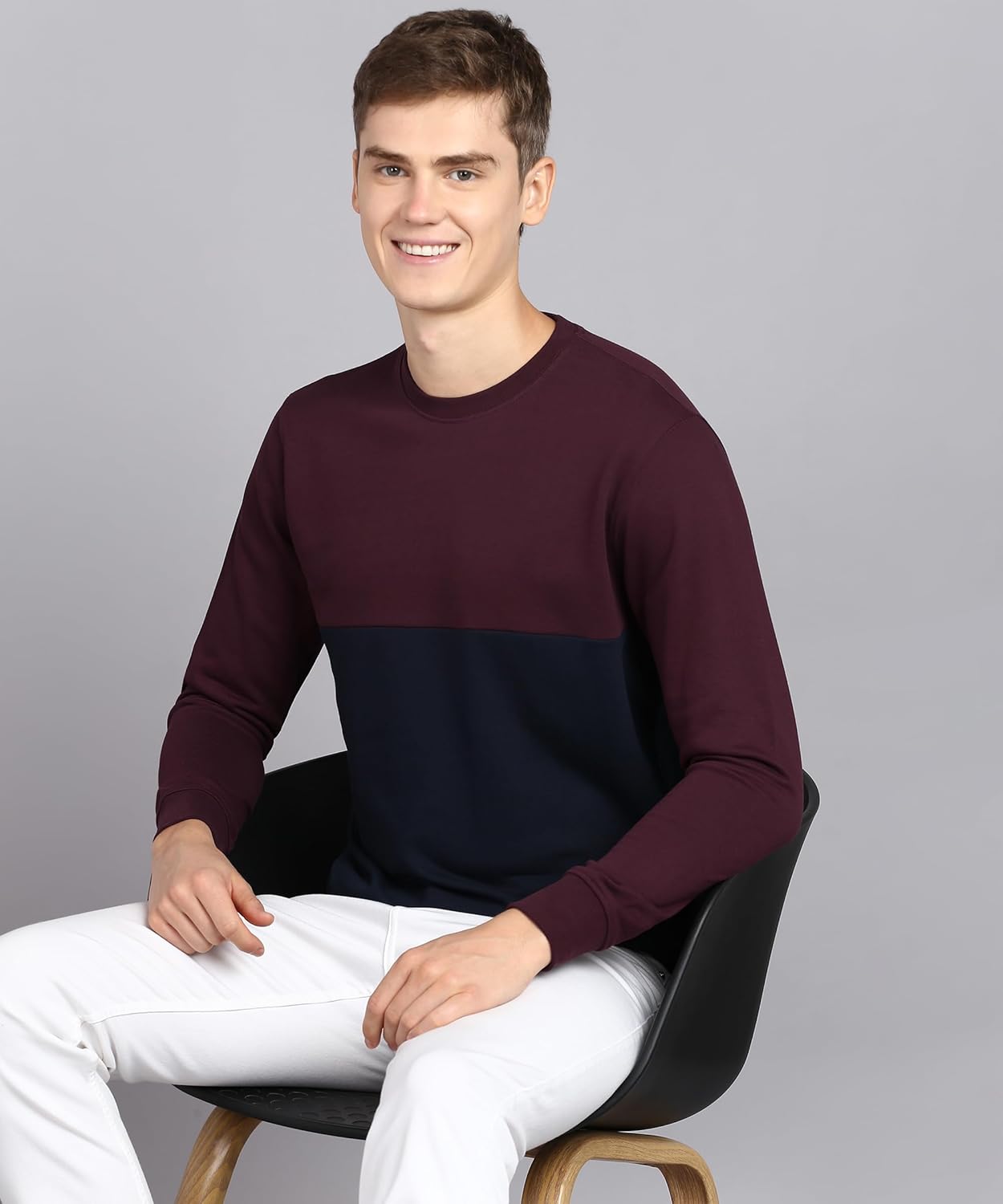 Alan Jones Clothing Men's Crew Neck Colorblock Pure Cotton Sweatshirt