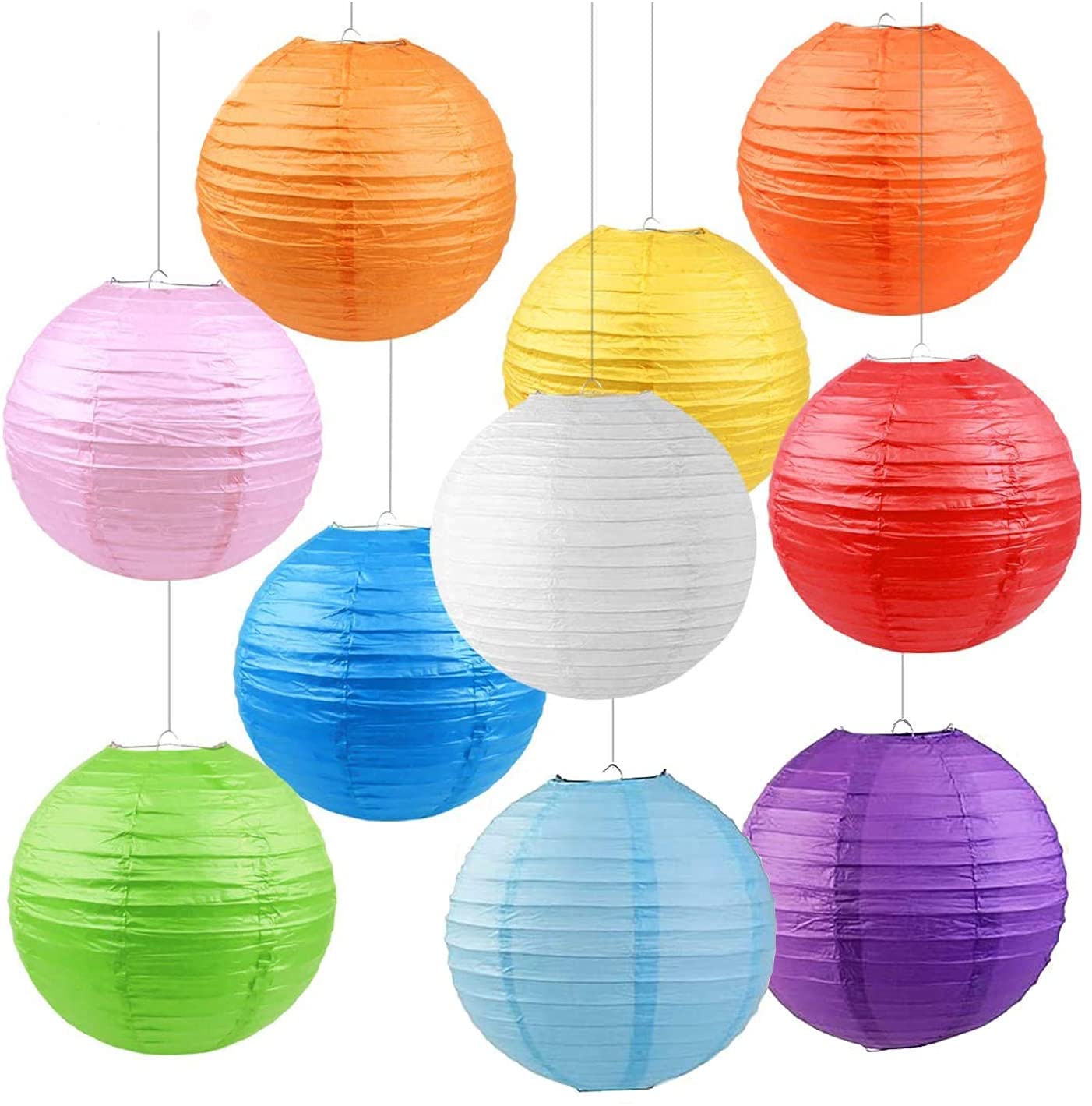 3A Featuretail Hanging Lantern Rice Paper Ball Lamp Shade (12inch, Mix Colour) - Pack of 5
