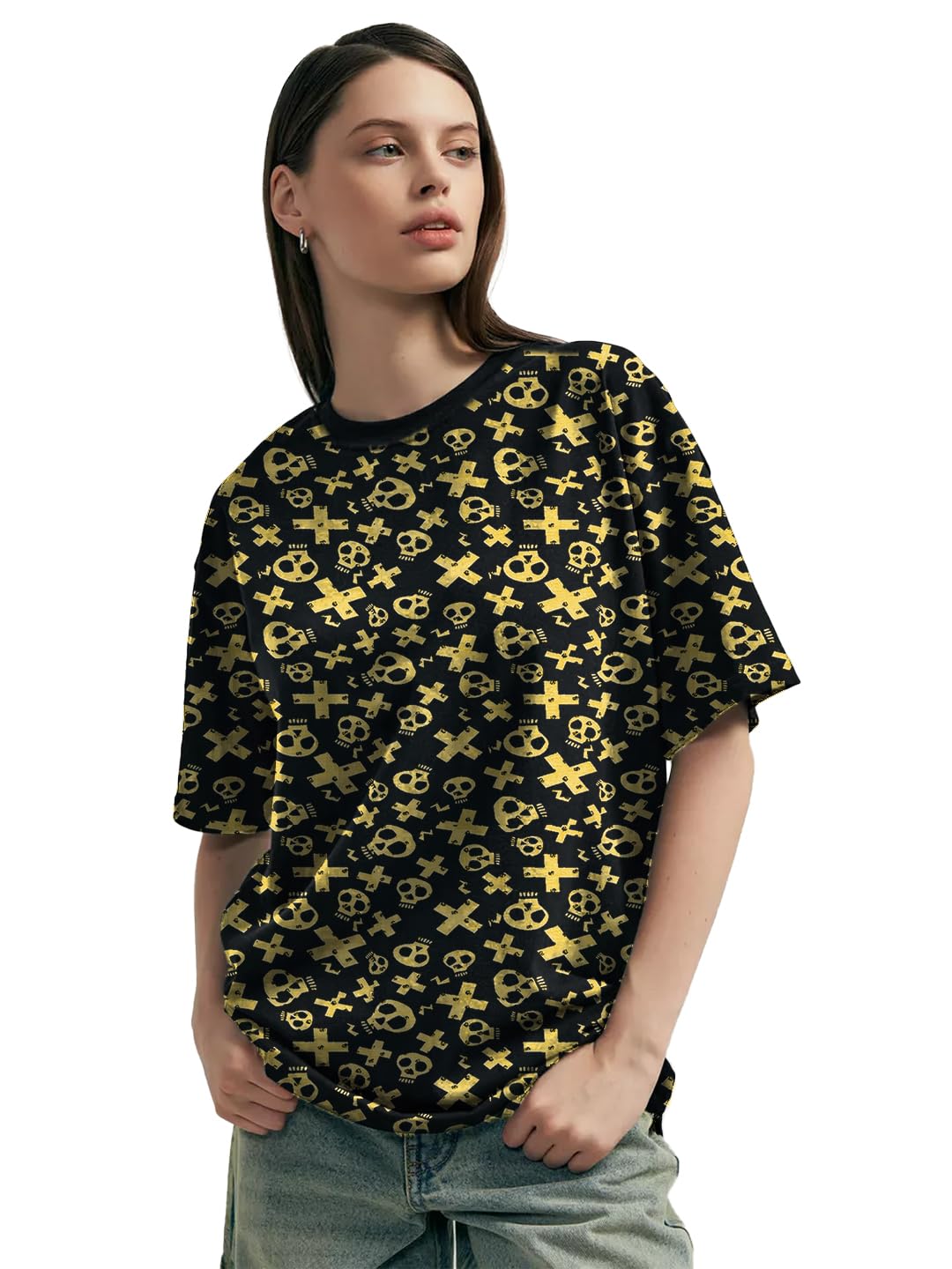 LEOTUDE Women's Short Sleeve with Round Neck, Oversized Longline Drop Shoulder T-Shirt