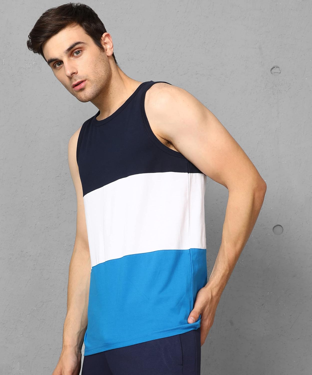 Alan Jones Clothing Men's Cotton Colorblocked Sleeveless Regular Fit T-Shirt-2