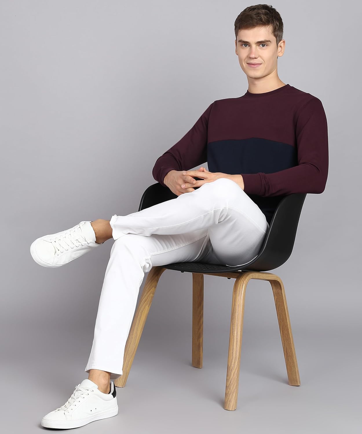 Alan Jones Clothing Men's Crew Neck Colorblock Pure Cotton Sweatshirt